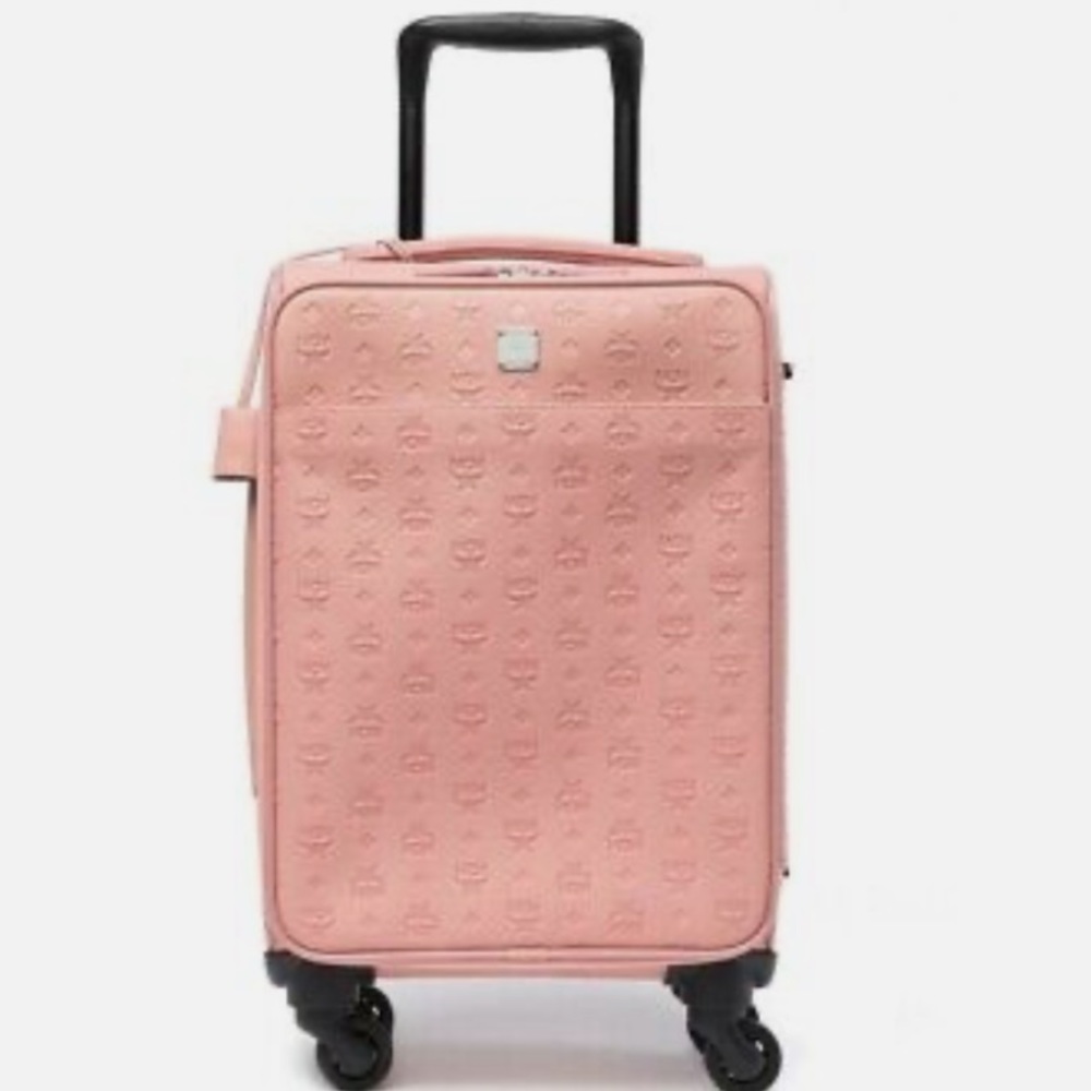 MCM Calfskin Ottomar Monogram Trolley Wheeled Suitcase Pink